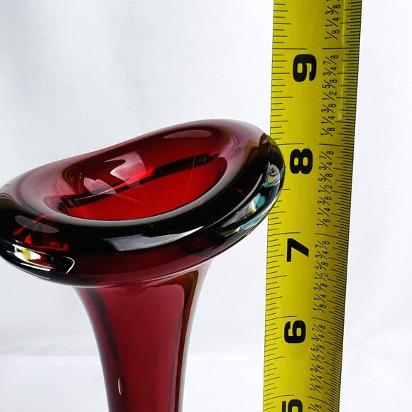 Aseda Jack in the Pulpit Vintage Vase Red Bullicante Clear Base Glow Sweden 8” - Picture 7 of 9